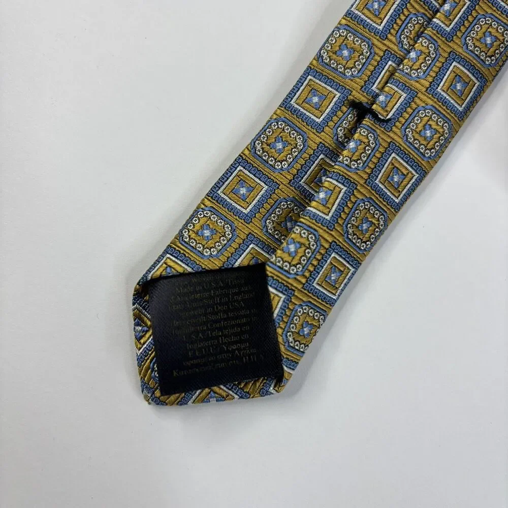 Brooks Brothers Silk Tie yellow blue, Makers And Merchants, geometric, vintage